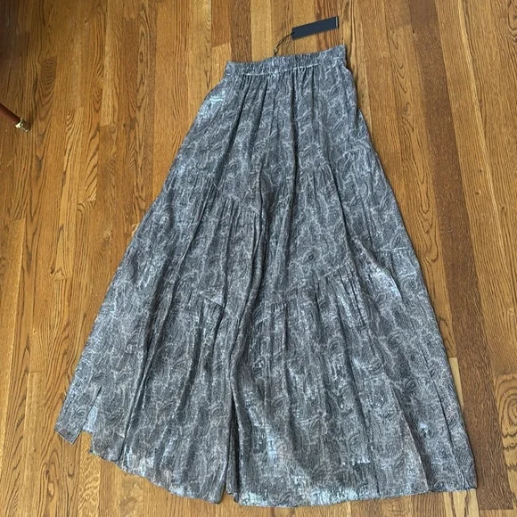Kobi Halperin Ilse paisley silk blend metallic tiered chiffon wide leg pants XS